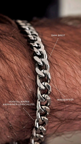 Silbernes Cuban Link Armband für Männer aus wasserfestem Edelstahl