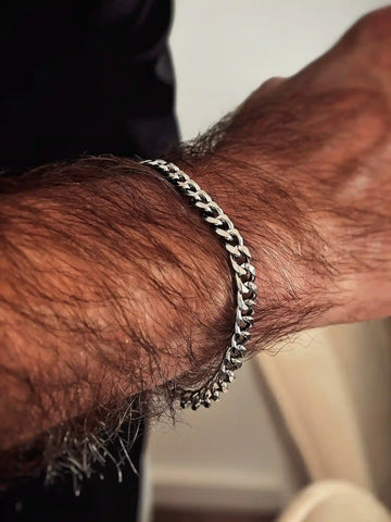 Silbernes Cuban Link Armband für Männer aus wasserfestem Edelstahl