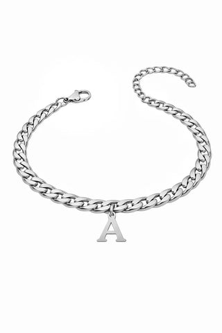 Silbernes Cuban Link Buchstaben Armband für Herren mit 10mm Wunschbuchstabe von LYMAJA