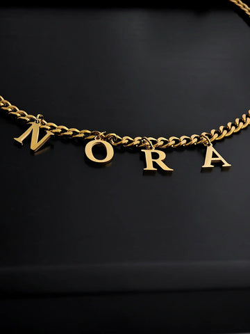 Cuban Partnerkette aus vergoldetem Edelstahl mit bis zu 8 Buchstaben-Anhängern, Panzerkette - LYMAJA