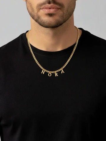 Cuban Partnerkette aus vergoldetem Edelstahl mit bis zu 8 Buchstaben-Anhängern, Panzerkette - LYMAJA