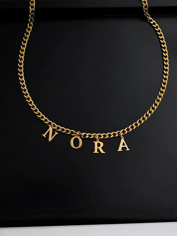 Cuban Partnerkette aus vergoldetem Edelstahl mit bis zu 8 Buchstaben-Anhängern, Panzerkette - LYMAJA