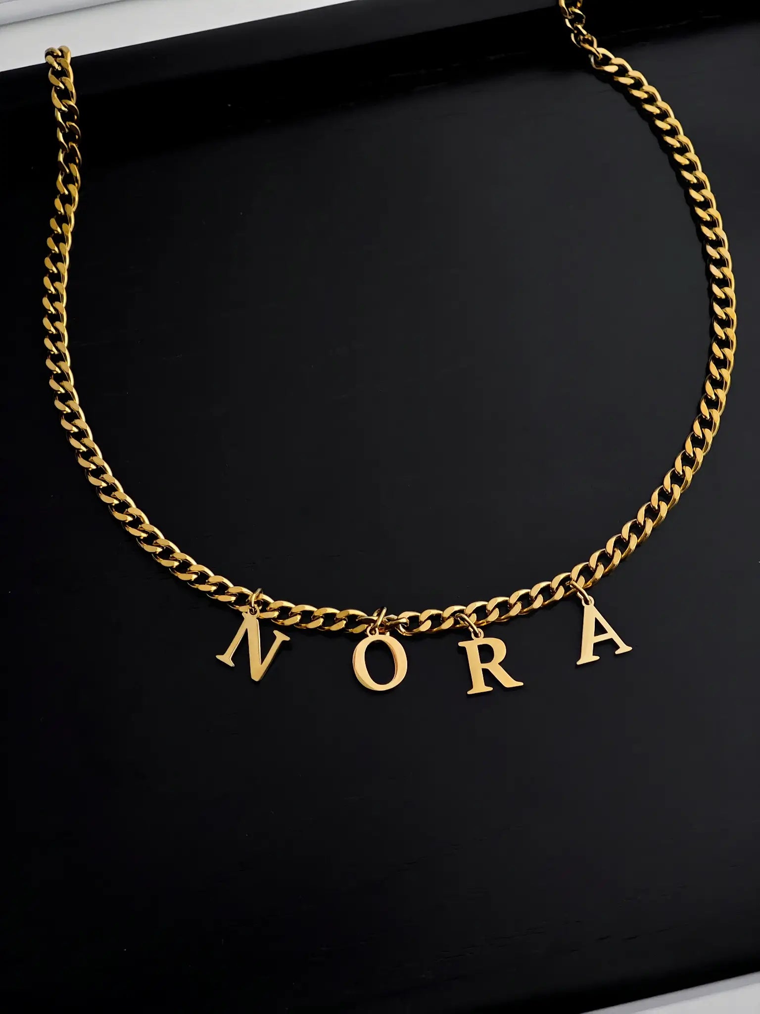 Cuban Partnerkette aus vergoldetem Edelstahl mit bis zu 8 Buchstaben-Anhängern, Panzerkette - LYMAJA