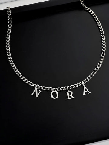 Cuban Partnerkette aus silbernen Edelstahl mit bis zu 8 Buchstaben-Anhängern, Panzerkette - LYMAJA