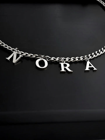 Cuban Partnerkette aus silbernen Edelstahl mit bis zu 8 Buchstaben-Anhängern, Panzerkette - LYMAJA