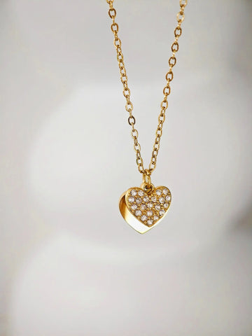 Double Heart Charm Halskette Gold & Silber – 18K vergoldet, Zirkon-Pavé, 42+6 cm - LYMAJA