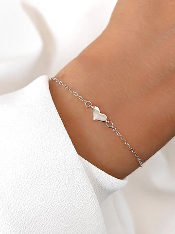 Echtsilber Herz Armkette aus 925 Sterling Silber, filigranes Damenarmband mit Herzanhänger - Lymaja