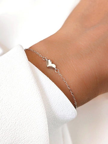 Echtsilber Herz Armkette aus 925 Sterling Silber, filigranes Damenarmband mit Herzanhänger - Lymaja