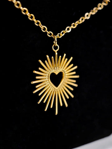 Herzanhänger Halskette in Gold mit Sonnenstrahlen – 18k vergoldet