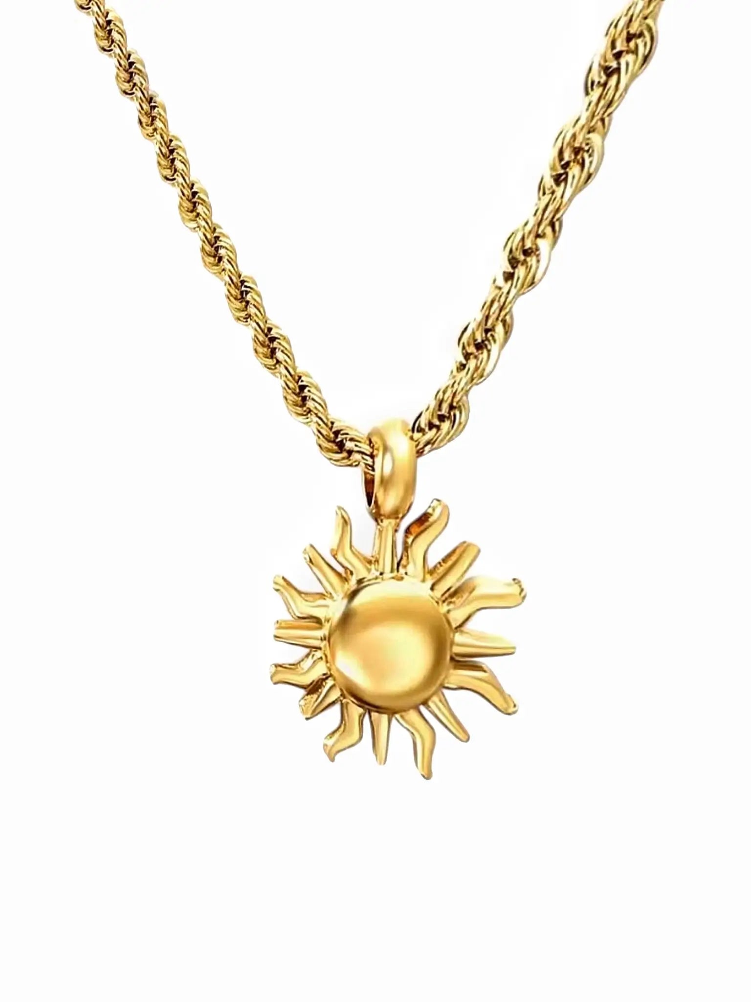 Goldene Glieder Seil Halskette mit großem Sonnenanhänger
