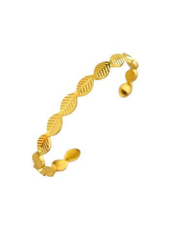 Goldener Frauen Armreif mit Blatt Design aneinandergereiht