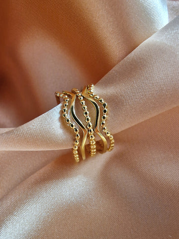 Lisha Ring – 18K vergoldeter Edelstahl Wellenring, verstellbar & wasserfest, inspiriert vom Meer - LYMAJA