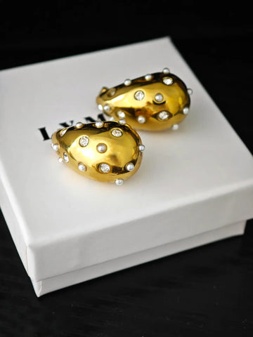 Tropfenförmige Ohrringe aus Edelstahl, vergoldet mit Perle und Zirkonia