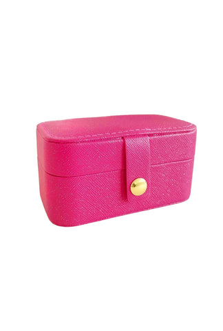 Mini Schmuckkästchen in Pink aus Pu-Leder und Samt für Ringe und Ohrringe oder Halsketten von Lymaja Jewelry 