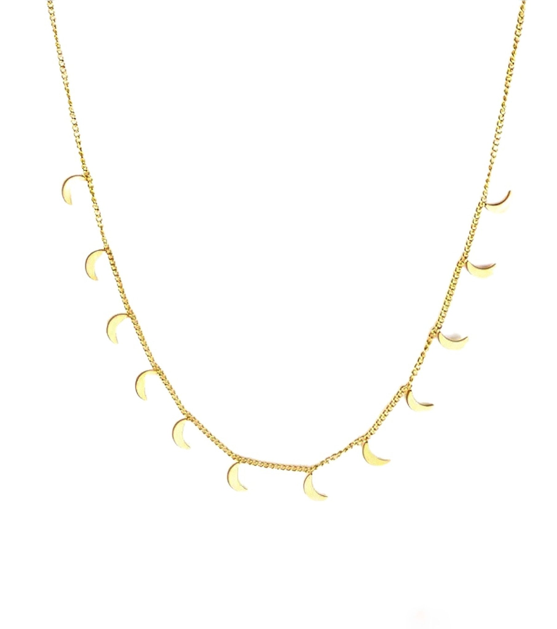 Moon Choker Halskette in Gold aus 18k vergoldetem 316L Edelstahl mit kleinen Mini Mond Anhängern