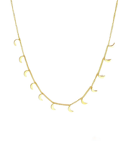 Moon Choker Halskette in Gold aus 18k vergoldetem 316L Edelstahl mit kleinen Mini Mond Anhängern