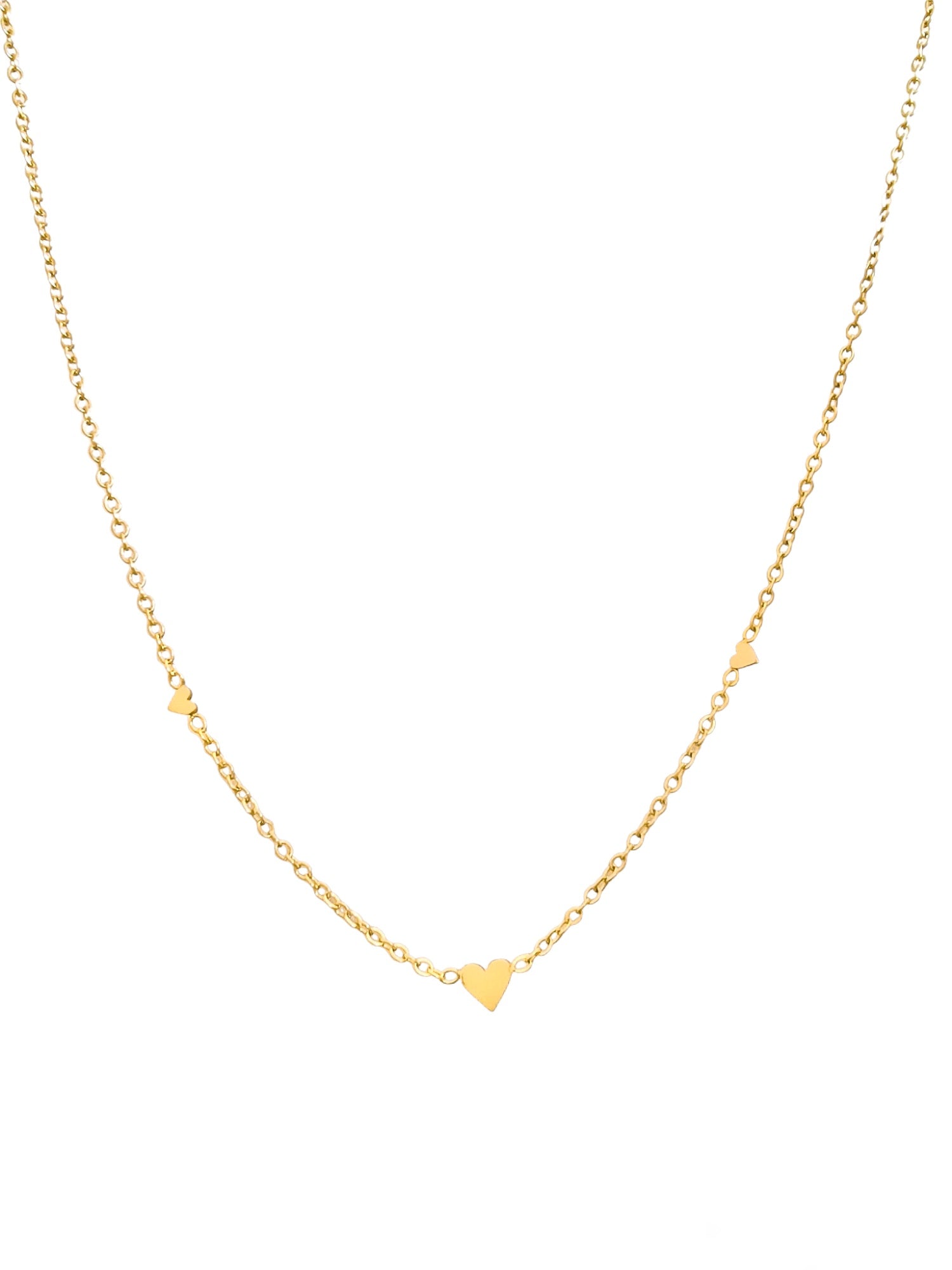 Multi Heart Halskette in Gold mit 3 kleinen Herzanhängern, 18K vergoldet und filigran verarbeitet