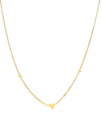 Multi Heart Halskette in Gold mit 3 kleinen Herzanhängern, 18K vergoldet und filigran verarbeitet