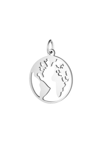 Travel Charm Anhänger mit Weltkartenmotiv, silberfarben, 316L Edelstahl