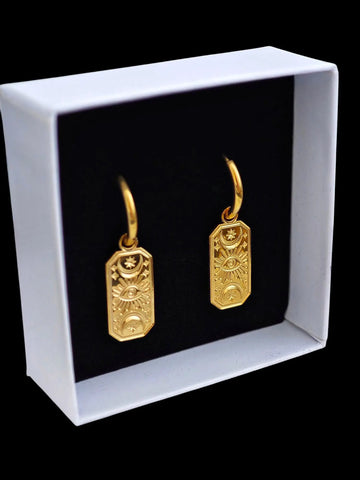 Ohrring Creolen in gold mit einem Auge Stern und Mond Motiv- Lymaja