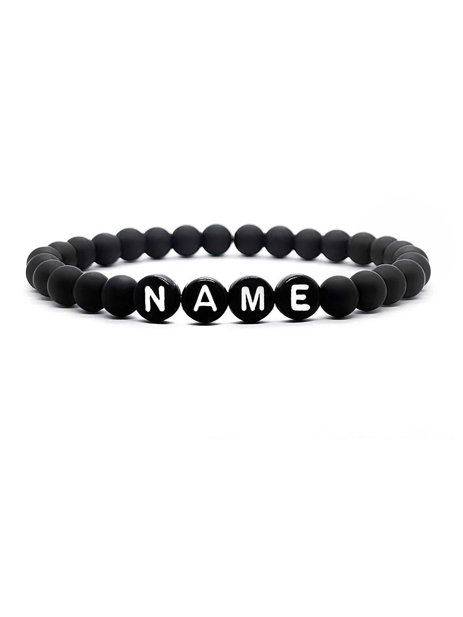 Schwarzes Onyx-Perlenarmband mit Buchstaben
