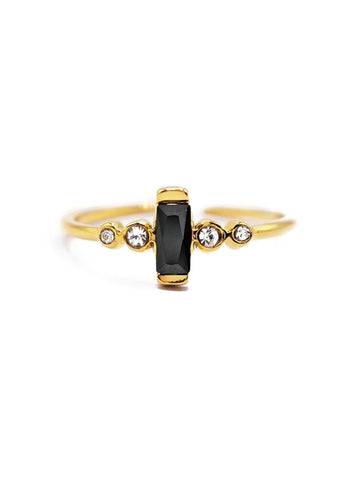 Gold Ring mit schwarzen und weissen Zirkon Steinen verstellbar - Lymaja