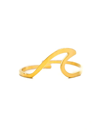 Lymaja Goldring mit WaFeiner Ocean Wave Ring in Gold aus 18k vergoldetem Edelstahl mit einer einzelnen zarten Welle, größenverstellbarellenform