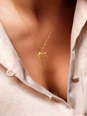 Goldene Palmen Halskette aus Edelstahl – Sommer Schmuck für Damen