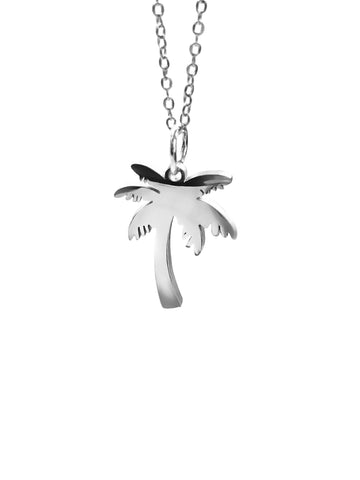 Silberne Palmen Halskette aus Edelstahl – Sommer Schmuck für Damen