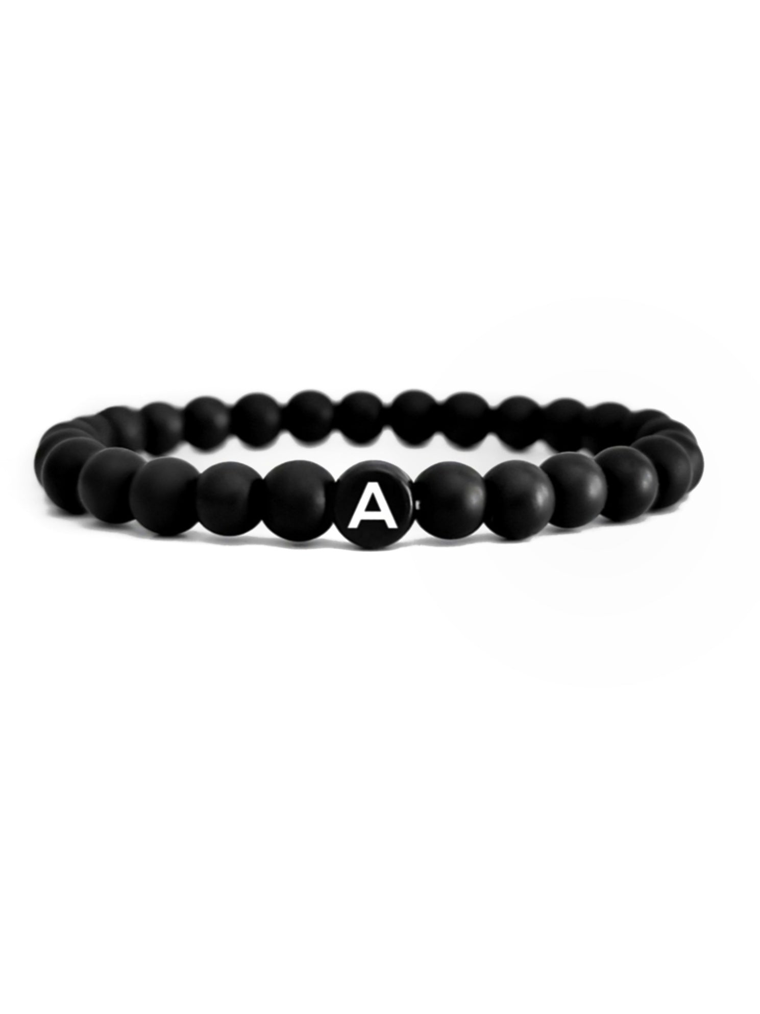 Schwarzes Onyx-Perlenarmband mit Buchstabe A