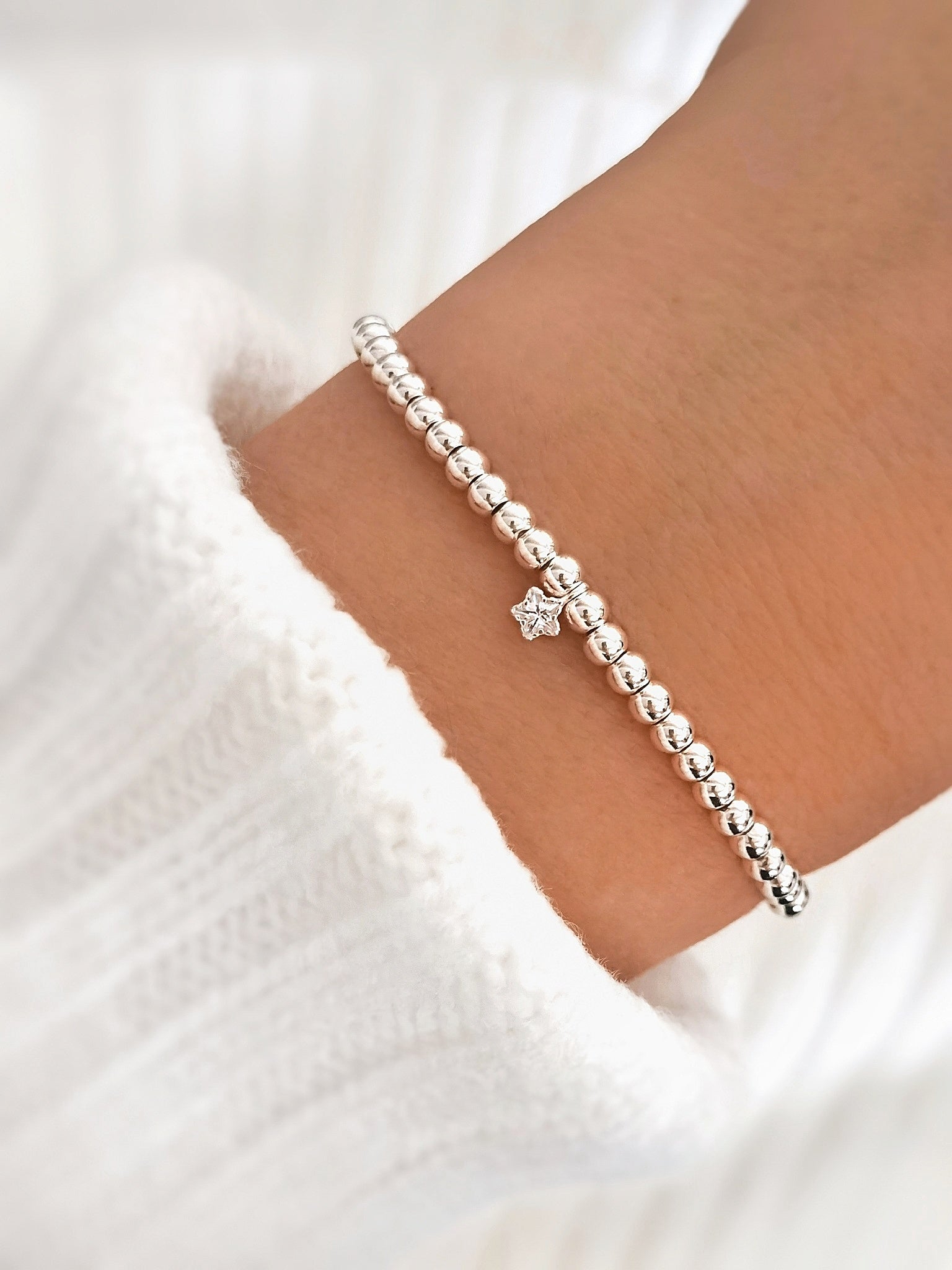 925 Echtsilber Perlenarmband in Silber mit Zirkon Stern - Lymaja