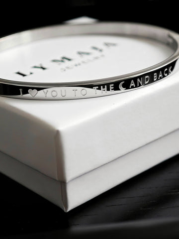 I love You to the moon and back Armreif mit Gravur in silber aus Edelstahl von Lymaja Jewelry 