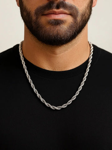 Kordel Halskette für Männer in silber aus Edelstahl von Lymaja Jewelry 