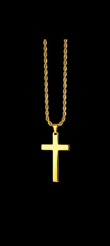 Rope Cross Halskette in Gold aus 18k vergoldetem Edelstahl mit Kordelkette und großem Kreuzanhänger