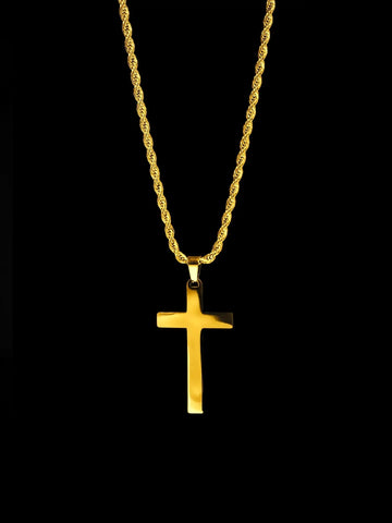 Rope Cross Halskette aus 18K vergoldetem Edelstahl, 60 cm, mit großem Kreuzanhänger, glänzend poliert - LYMAJA