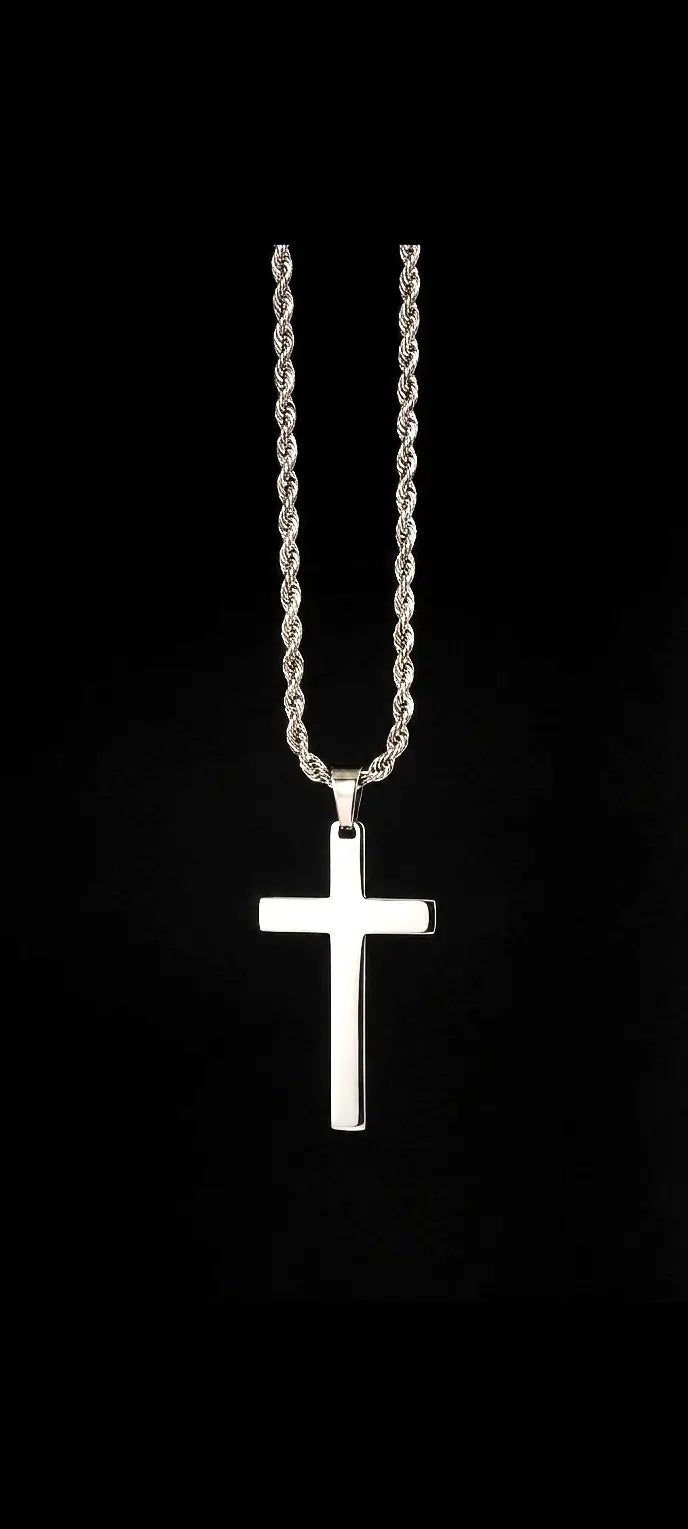 Wasserfeste Männer Kette mit Kreuz in Silber aus 316L Edelstahl mit 60cm Rope Chain