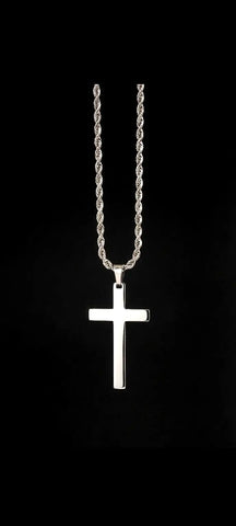 Wasserfeste Männer Kette mit Kreuz in Silber aus 316L Edelstahl mit 60cm Rope Chain