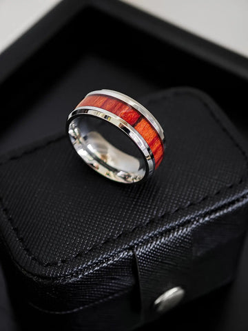Rubra Holzring Herren in silber – Tungsten (Wolfram) mit rötlichem Edelholz - LYMAJA
