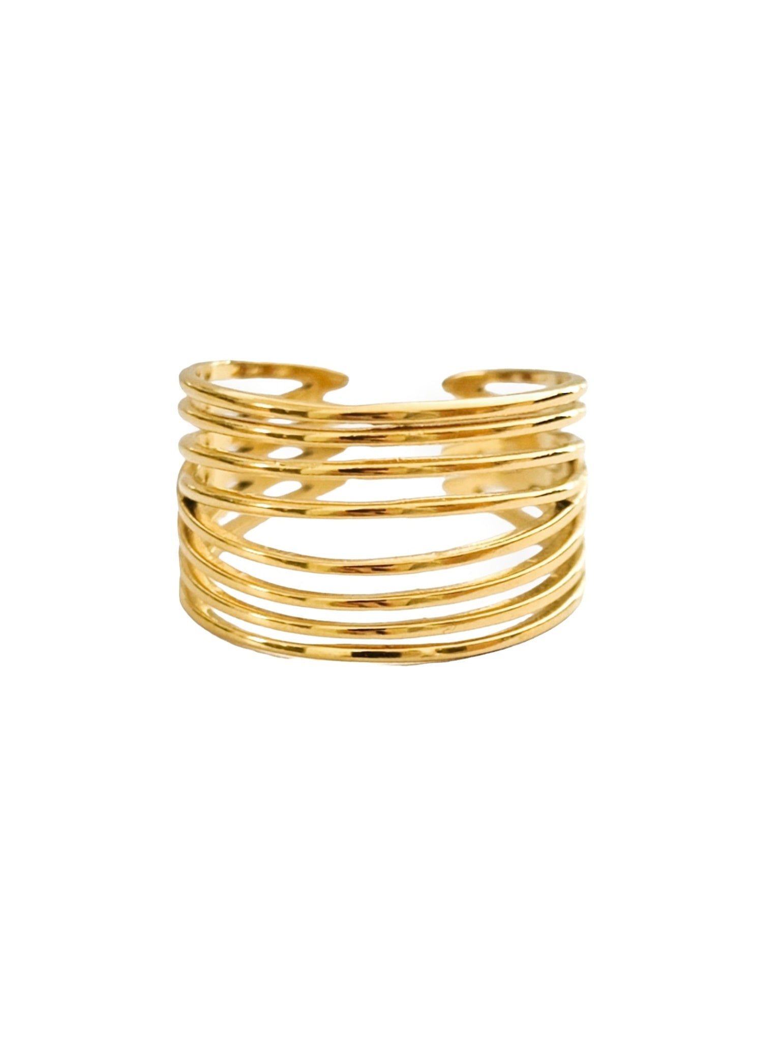 Verstellbarer Gold Ring mit Linien Struktur - Lymaja