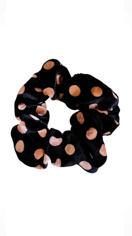 Schwarzer Samt Scrunchie Haargummi mit beigen Punkten - Lymaja