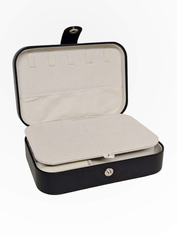 Schmuckbox Black – elegante schwarze PU-Leder Schmuckaufbewahrung, kompakt, reisetauglich & unisex - LYMAJA