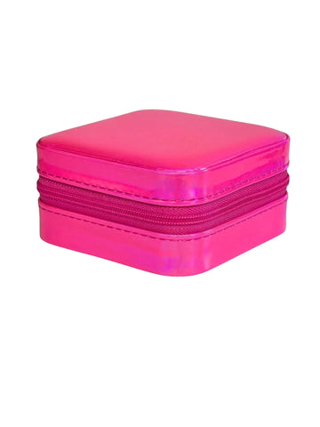 Schmuckkästchen Glossy Pink aus PU Leder als Organizer für Halsketten Ohrringe und Ringen von Lymaja Jewelry 