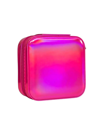 Schmuckkästchen Glossy Pink aus PU Leder als Organizer für Halsketten Ohrringe und Ringen von Lymaja Jewelry 
