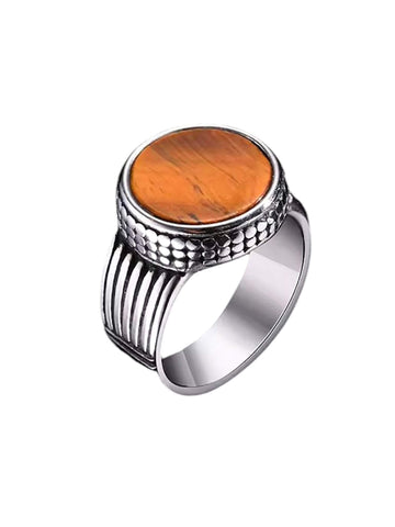 Siegelring mit einem Tigerauge in braun orange aus Edelstahl in silber für Männer von Lymaja Jewelry 