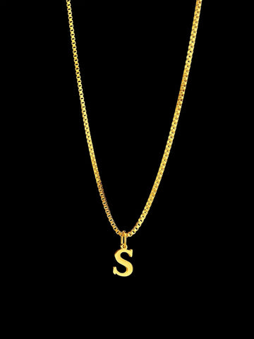 Slim Box Chain mit einem S Anhänger – 1,2 mm Edelstahl-Boxkette in Gold, 50 cm oder 60 cm - LYMAJA