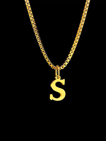 Slim Box Chain mit einem S Anhänger – 1,2 mm Edelstahl-Boxkette in Gold, 50 cm oder 60 cm - LYMAJA