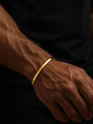 Dünner Slim Brace Armreif in gold 4mm für Maenner aus Edelstahl - LYMAJA