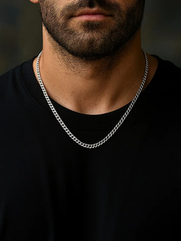 Schmale silberne Cuban Chain Halskette aus Edelstahl mit 3 mm Breite
