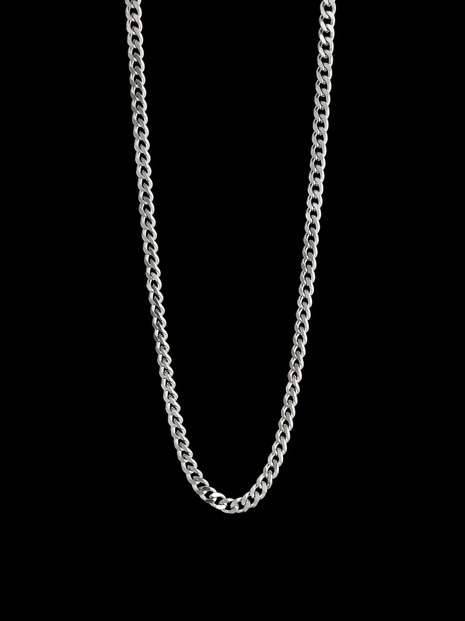 Schmale silberne Cuban Chain Halskette aus Edelstahl mit 3 mm Breite