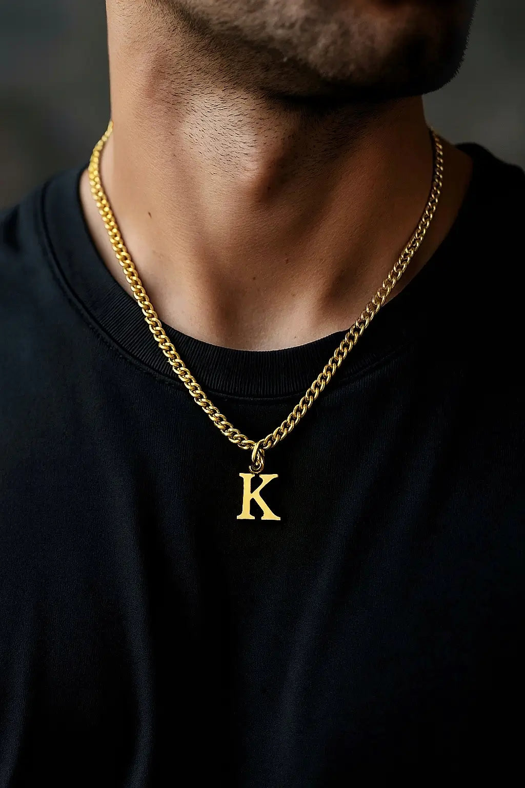 Slim Cuban Letter Chain – 3 mm goldene Edelstahl Panzerkette mit Buchstabenanhänger personalisiert - LYMAJA